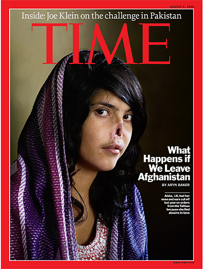 Brutalized Afghan woman on cover of Time Magazine, 2010